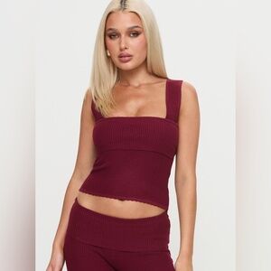 Princess Polly Mooring Square Neck Top Maroon with tie back size 2
